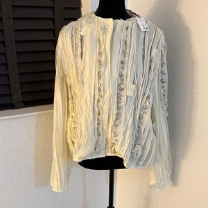 Zara Cream Textured Blouse with Bead Accents